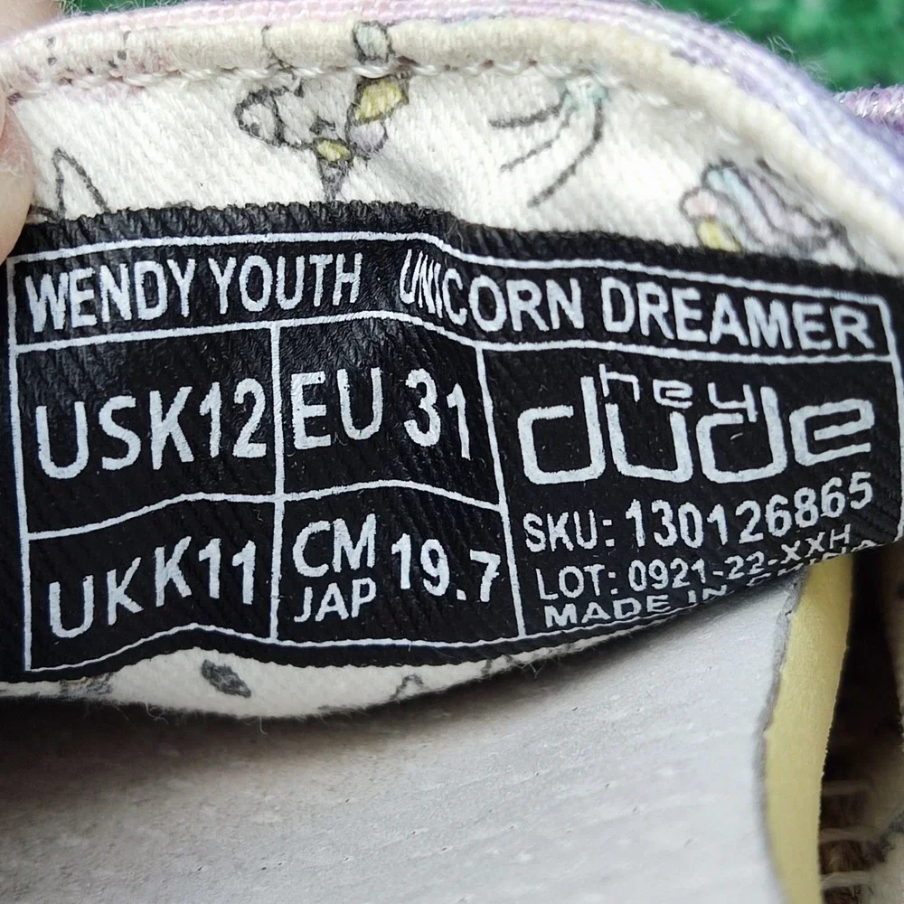 Hey Dude Shoes Kids Size 12 Purple Wendy Youth Unicorn Dreamer Tie Dye Loafers
